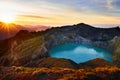 Sunrise and crater lake at Kelimutu volcano