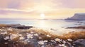 Sunrise Daisy Painting With Lush Landscape Background