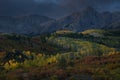 Sunrise at Dallas Divide with aspen trees in fall color Royalty Free Stock Photo