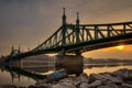 Sunrise on Danube river with the view on Liberty bridge