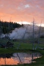 Sunrise Dawn over steaming fumaroles in Yellowstone National Park in Wyoming Royalty Free Stock Photo