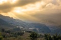 Sunrise dawn sunset dusk hillside terraced fields scenery of beautiful Sapa Vietnam Asia