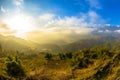 Sunrise dawn sunset dusk hillside terraced fields scenery of beautiful Sapa Vietnam Asia Royalty Free Stock Photo