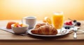 Sunrise Delight, A Perfect Breakfast with Orange Juice and Fresh Croissants, Generative AI