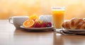 Sunrise Delight, A Perfect Breakfast with Orange Juice and Fresh Croissants, Generative AI