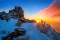 Sunrise on Deogyusan mountains covered with snow in winter,korea.