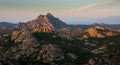 Sunrise in the desert des agriate ,corsica France ,showing the rocky landscape .adventure holidays Royalty Free Stock Photo