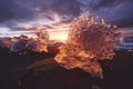 Sunrise at Diamond Beach Near Jokulsarlon Glacier Lagoon, Iceland Royalty Free Stock Photo