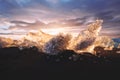 Sunrise at Diamond Beach Near Jokulsarlon Glacier Lagoon, Iceland Royalty Free Stock Photo