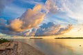 Sunrise dramatic sky over sea, tropical islands, unique stormy clouds and golden sunlight, travel destination, Indonesia Banyak Royalty Free Stock Photo