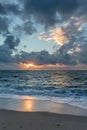 Sunrise and dramatic sky, Pentewan Sands, Cornwall Royalty Free Stock Photo