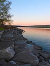 Sunrise twilight from East Shore rocks on Cayuga Lake Ithaca NYS Royalty Free Stock Photo