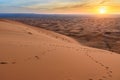 Sunrise in Erg Chebbi Sand dunes near Merzouga, Morocco Royalty Free Stock Photo