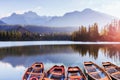 Sunrise. Fantastic Shtrbske Pleso High Tatras. Slovakia, Europe.