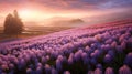 Sunrise On A Field Of Purple Flowers: A Highly Detailed Angura Kei Landscape