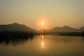 Sunrise and fishing boat at Khanom beach