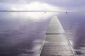 Sunrise fishing boat wooden pontoon in sunset Lake Hourtin in Gironde france Royalty Free Stock Photo