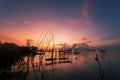 Sunrise with fishing trap in pak pra village, Phatthalung Thaila Royalty Free Stock Photo