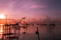 Sunrise with fishing trap in pak pra village, Phatthalung Thaila Royalty Free Stock Photo