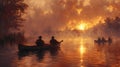 Sunrise fishing trip on a peaceful lake.