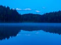 Sunrise and fog in a beautiful lake in Karelia Royalty Free Stock Photo