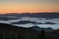 Sunrise and fog in The Great Smoky Mountains National Park in fall. Royalty Free Stock Photo