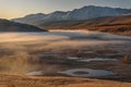 Sunrise fog lake mountains trees autumn Royalty Free Stock Photo