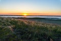 Sunrise, fog over the river panorama of the landscape in the early morning. pink sky before sunrise . background image Royalty Free Stock Photo