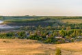 Sunrise, fog over the river panorama of the landscape in the early morning. pink sky before sunrise . background image Royalty Free Stock Photo