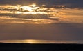 Sunrise on a foggy morning on the Black Sea coast Royalty Free Stock Photo