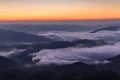 Sunrise on the foggy morning. Landscape with high mountains. Touristic place. Natural scenery. Location Carpathian, Ukraine, Royalty Free Stock Photo