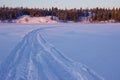 Sunrise at Frame Lake with Winter Sports Tracks in Yellowknife, Canada Royalty Free Stock Photo