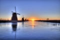 Sunrise on the frozen windmills alignment