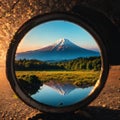 The sunrise of Fuji Mountain, the famous landmark of Japan, makes a great reflec...