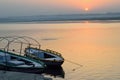 Sunrise at Ganges river in Varanasi, India Royalty Free Stock Photo