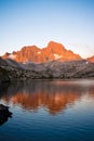 Sunrise on Garnet Lake and Banner Peak on the John Muir Trail