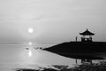 Sunrise at the gazebo Bali, Indonesia in black and white photo.