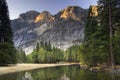 Sunrise on Glacier Point from the Merced river. Yosemite National Park, California, USA