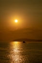 Sunrise Gold Yellow with sea and ferry ship