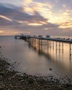 Sunrise golden light over Llandudno Pier in the Victorian seaside resort in North Wales Royalty Free Stock Photo