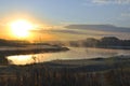 Sunrise in the golf course with migration bird Royalty Free Stock Photo