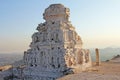 Sunrise in Hampi on Matanga hill. View from above, from the sky, aerophoto. Indian temple Hampi in the sun