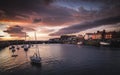 Sunrise at the harbor of Dunbar in Scotland