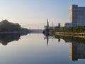 sunrise in the harbor of Krefeld Germany