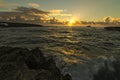 Sunrise in Hawaii with the ocean wave Royalty Free Stock Photo