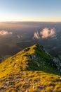 sunrise with haze from the Piatra Craiului mountain range in the Romanian Carpathians Royalty Free Stock Photo