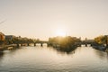 Sunrise in the heart of Paris with Ile de la Cite and Pont Neuf Royalty Free Stock Photo