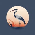 Sunrise Heron: A Bold And Colorful Vector Illustration Royalty Free Stock Photo