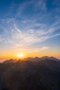 Sunrise in High Tatras mountains national park in Slovakia. Scenic image of mountains. The sunrise over Carpathian mountains. Royalty Free Stock Photo