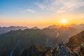 Sunrise in High Tatras mountains national park in Slovakia. Scenic image of mountains. The sunrise over Carpathian mountains. Royalty Free Stock Photo